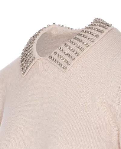 Pinko Rhinestone-decorated Collar Sweater In White