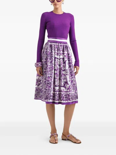 Dolce & Gabbana Silk Midi Skirt In Blue