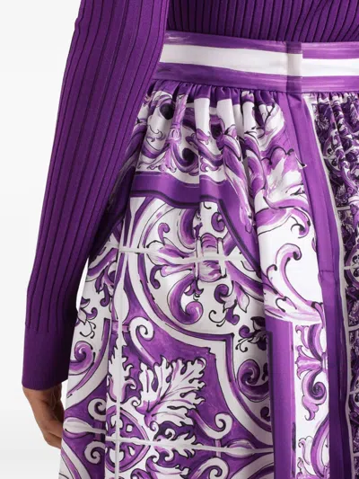 Dolce & Gabbana Silk Midi Skirt In Blue