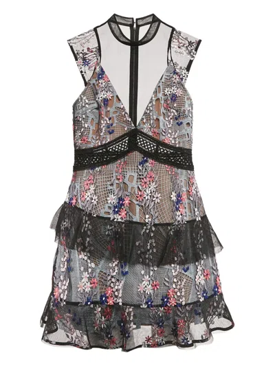 Pre-owned Self-portrait Floral-embroidered Midi Dress