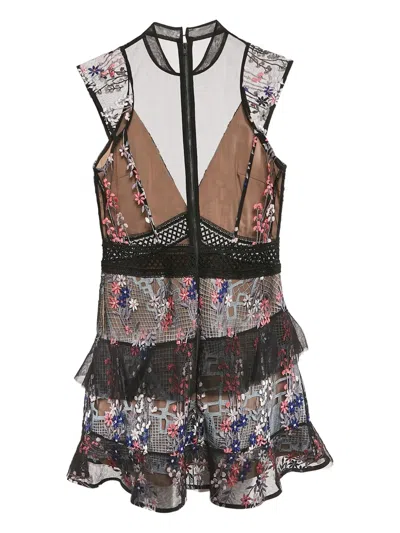 Pre-owned Self-portrait Floral-embroidered Midi Dress