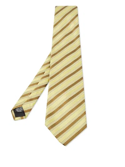 Pre-owned Hugo Boss 2024  Diagonal-stripes Silk Tie In Yellow
