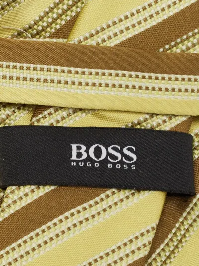 Pre-owned Hugo Boss 2024  Diagonal-stripes Silk Tie In Yellow