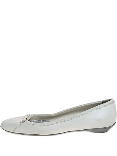Pre-owned Prada Bow-detail Leather Ballet Flats In White
