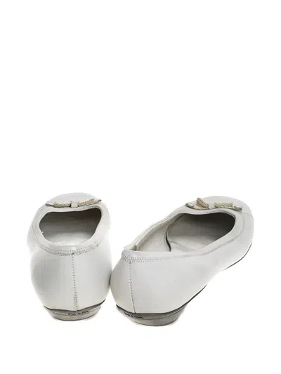 Pre-owned Prada Bow-detail Leather Ballet Flats In White