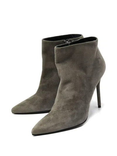 Pre-owned Stuart Weitzman  110mm Pointed-toe Stiletto Ankle Boots In Gray