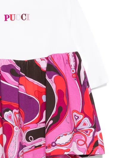 Pucci Junior Abstract-print Long-sleeve Dress In White