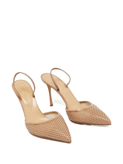 Pre-owned Sergio Rossi Vintage  95mm Mesh-design Pumps In Neutral