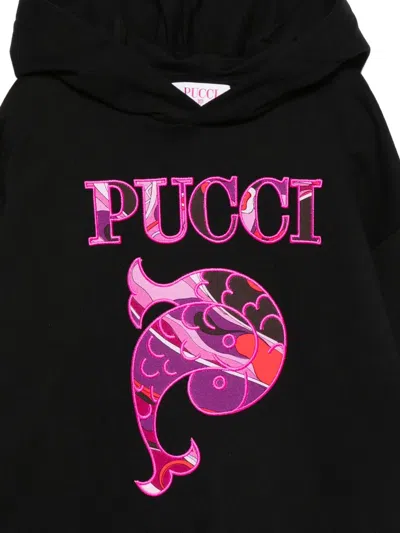 Pucci Junior Embroidered-fish Hoodie In Black