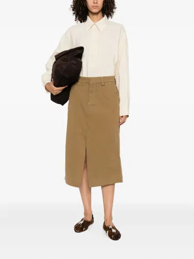 7 For All Mankind Contrast-stitching Midi Skirt In Brown