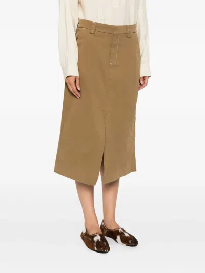 7 For All Mankind Contrast-stitching Midi Skirt In Brown