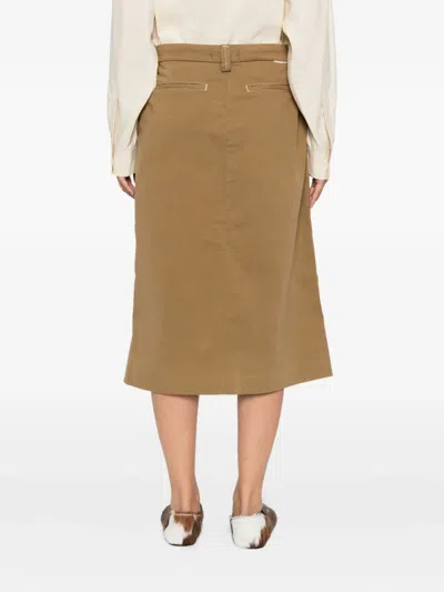 7 For All Mankind Contrast-stitching Midi Skirt In Brown