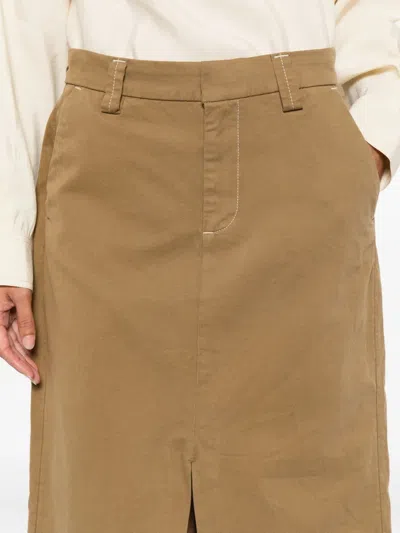 7 For All Mankind Contrast-stitching Midi Skirt In Brown