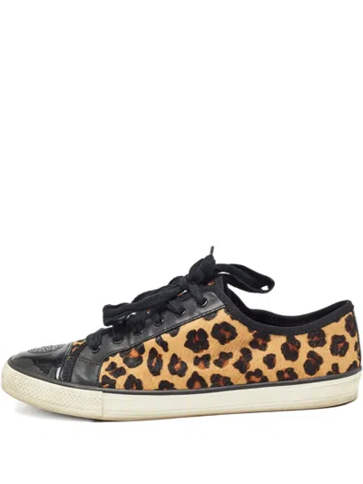 Pre-owned Tory Burch  Marin Ocelot Sneakers In Black