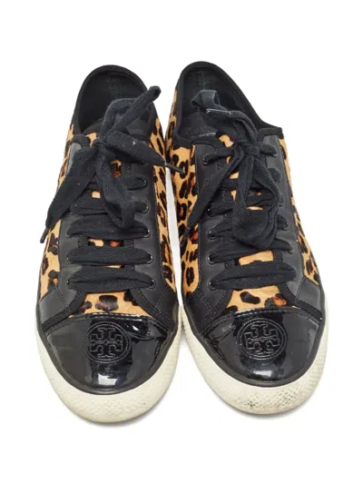 Pre-owned Tory Burch  Marin Ocelot Sneakers In Black