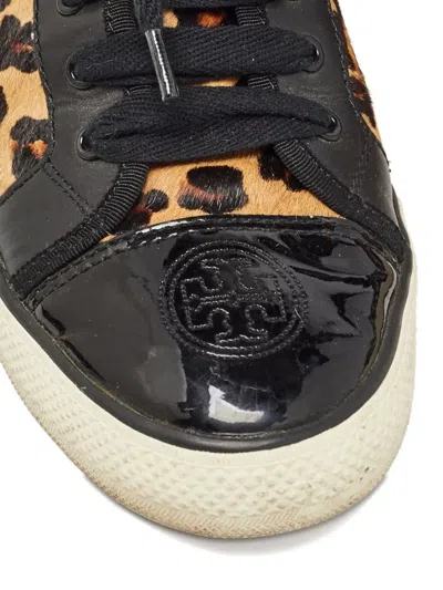 Pre-owned Tory Burch  Marin Ocelot Sneakers In Black