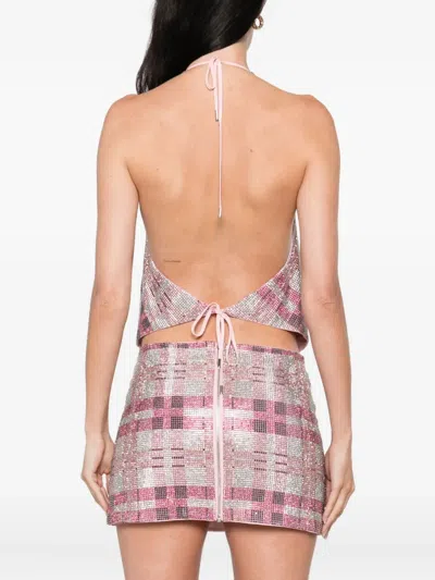 Self-portrait Checked Crystal And Chainmail-embellished Faille Halterneck Top In White