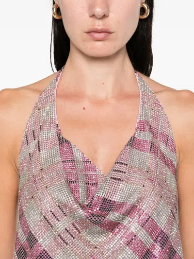 Self-portrait Checked Crystal And Chainmail-embellished Faille Halterneck Top In White