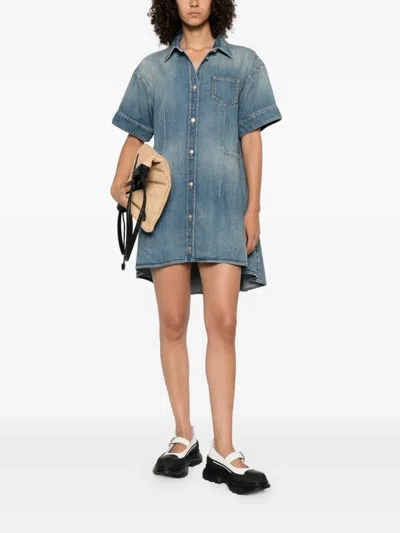 Alexander Mcqueen Short-sleeved Denim Dress In Blue
