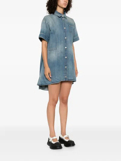 Alexander Mcqueen Short-sleeved Denim Dress In Blue