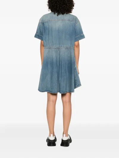 Alexander Mcqueen Short-sleeved Denim Dress In Blue