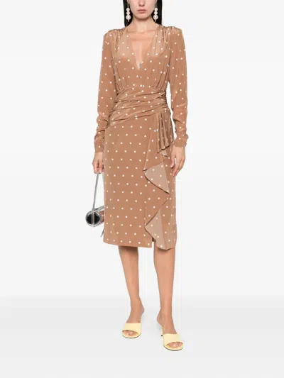 Alessandra Rich Polka Dot-print Midi Dress In Brown