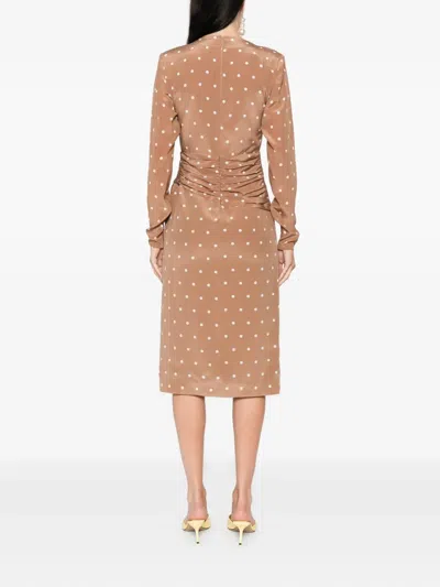 Alessandra Rich Polka Dot-print Midi Dress In Brown