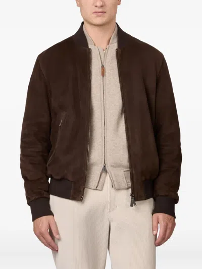 Tod's Suede Bomber Jacket In Brown