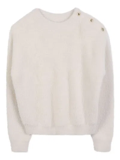 Michael Kors Button-detail Fuzzy Sweater In Gold