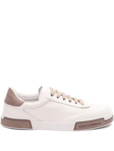 Dolce & Gabbana Portofino Yatch Sneakers In Calfskin Color White And Dove Grey In White
