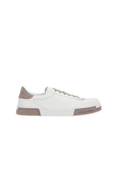 Dolce & Gabbana Portofino Yatch Sneakers In Calfskin Color White And Dove Grey In White
