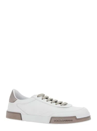 Dolce & Gabbana Portofino Yatch Sneakers In Calfskin Color White And Dove Grey In White