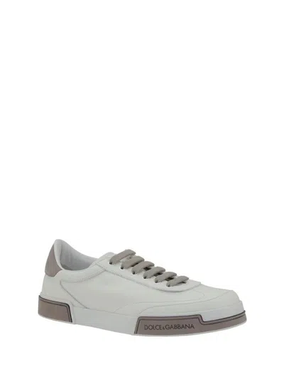Dolce & Gabbana Portofino Yatch Sneakers In Calfskin Color White And Dove Grey In White