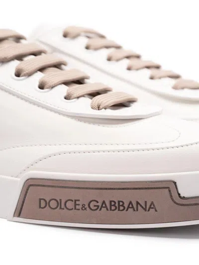 Dolce & Gabbana Portofino Yatch Sneakers In Calfskin Color White And Dove Grey In White