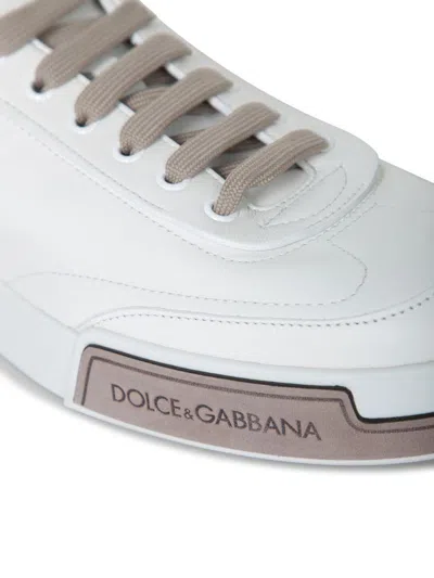 Dolce & Gabbana Portofino Yatch Sneakers In Calfskin Color White And Dove Grey In White