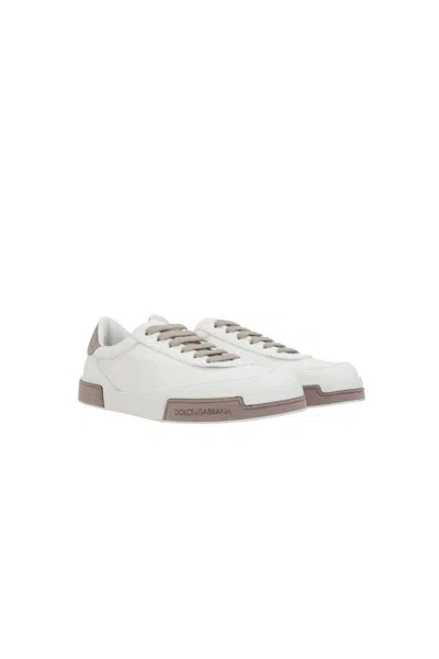 Dolce & Gabbana Portofino Yatch Sneakers In Calfskin Color White And Dove Grey In White