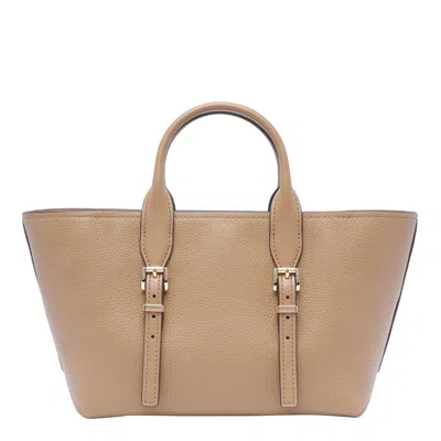 Michael Kors Calf Leather Shopping Bag In Beige
