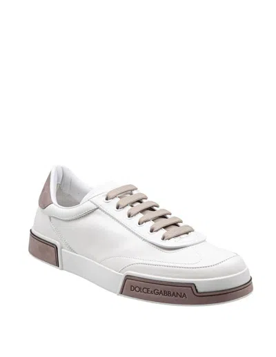 Dolce & Gabbana Portofino Yatch Sneakers In Calfskin Color White And Dove Grey In White