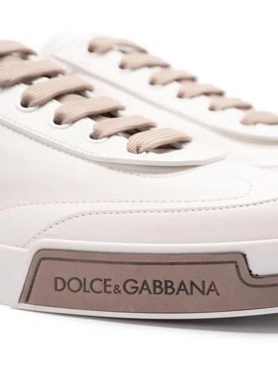 Dolce & Gabbana Portofino Yatch Sneakers In Calfskin Color White And Dove Grey In White