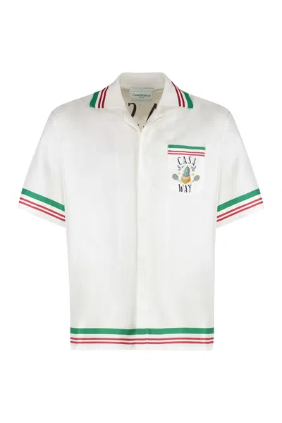 Casablanca Silk Shirt With Graphic Print And Striped Trim In White