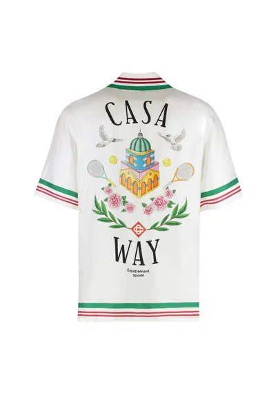 Casablanca Silk Shirt With Graphic Print And Striped Trim In White