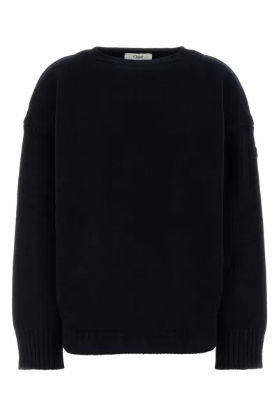 Chloé Knitwear Crewneck Long Sleeves Ribbed Finish In Black