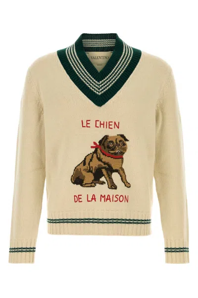 Valentino Garavani Butter-coloured Sweater With Le Chien De La Maison In Neutral