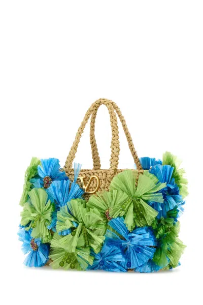 Valentino Borsa A Mano Vlogo Signature In Rafia Decorata Donna In Green
