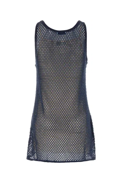 Prada Navy Blue Mesh Mini Dress In Blue