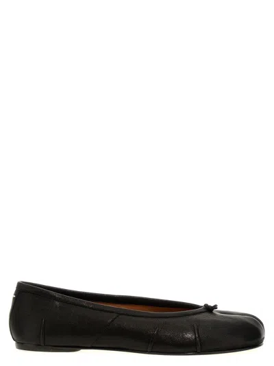 Maison Margiela Black Leather Tabi Ballerinas With Signature Detailing In Black