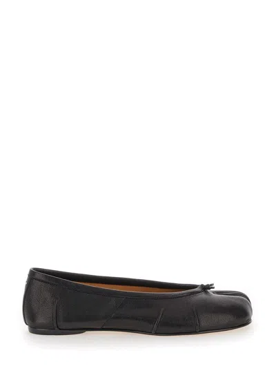 Maison Margiela Black Leather Tabi Ballerinas With Signature Detailing In Black