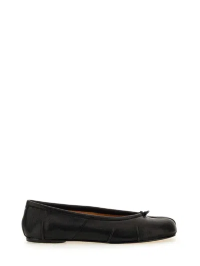 Maison Margiela Black Leather Tabi Ballerinas With Signature Detailing In Black