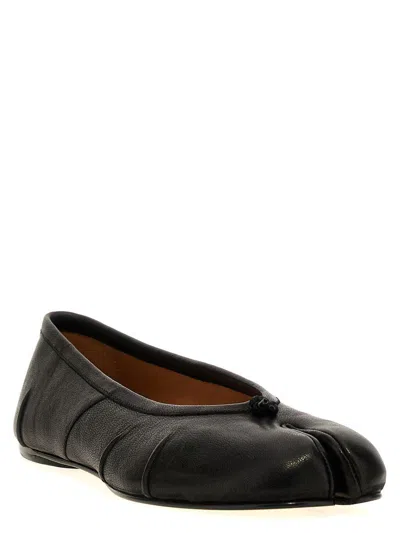 Maison Margiela Black Leather Tabi Ballerinas With Signature Detailing In Black