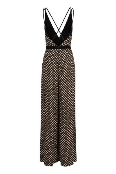 Elisabetta Franchi Black Pattern Jumpsuit With Rear Crossover Neck In Black